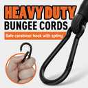 4 Pack 60 Inch Bungee Cords with Premium Zinc Carabiner Hooks  3/8 Inch Black Elastic Tie Downs for Large Cargo, Camping, and Outdoor Equipment