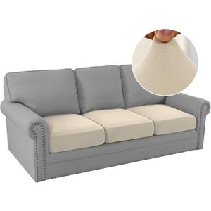 H.VERSAILTEX Fleece Couch Cushion Covers Stretch Couch Covers for 3 Cushion Couch Sofa Thick and Soft Couch Covers Washable (3 Piece Sofa Cushion Cover, Ivory)