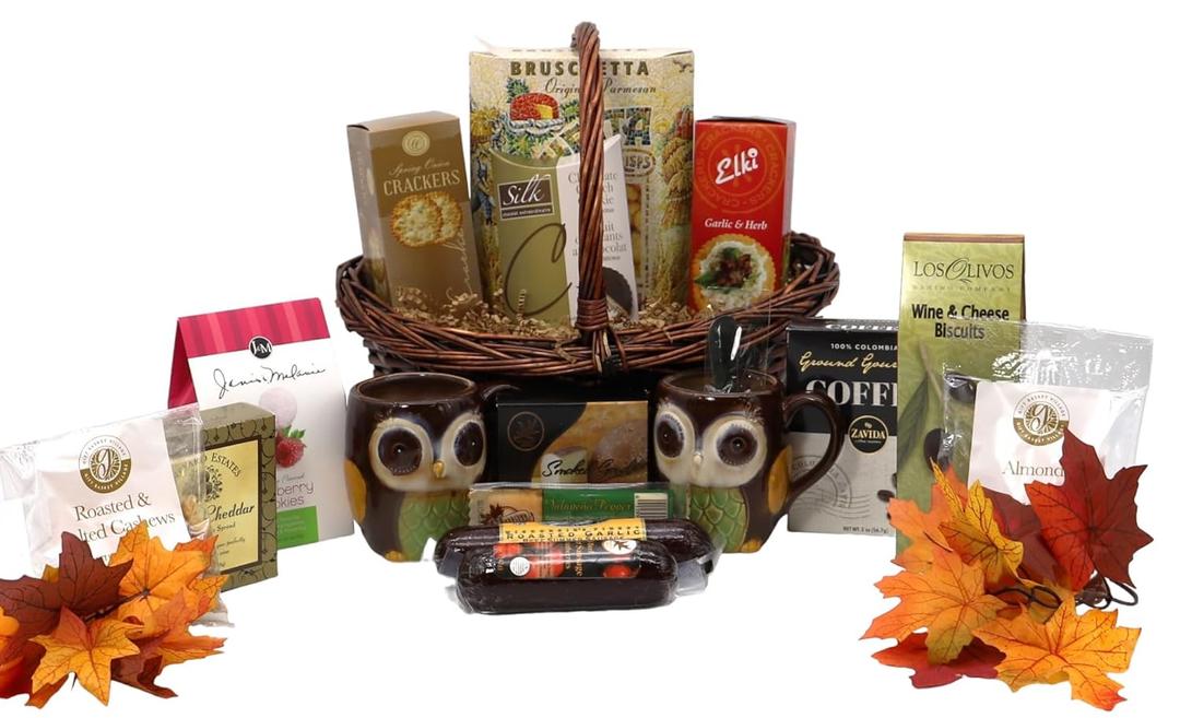 Gift Basket Village: Fall Harvest Delight - Mugs, Cookies, Crackers, Cheese, Nuts, Sausages & Coffee