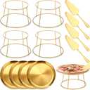 12 Pcs Pizza Stand Set: 4 Metal Stands, 4 Pizza Pans, 4 Spatulas for Weddings, Party(Gold,Round)