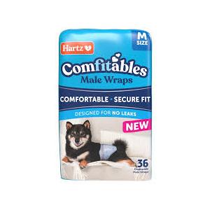 New! Hartz Comfitables Disposable Male Dog Wraps with Stretchy Waistband, Medium 36 Count