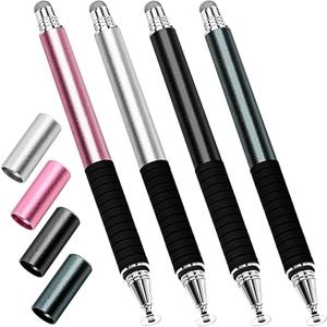 Capacitive Stylus Pen (4 Pack), Universal Stylist Pens 2 in 1 Precision Series Fine Point Disc Touch Screen for iPhone/iPad/Android/Tablet and All Screens (Black/Silver/RoseGold/InkGreen)