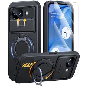 JAME for Google Pixel 10A Case, Ring Holder Stand Kickstand, Slide Camera Cover with Screen Protector, Dual-Layer Shockproof Protective, Magnetic Accessory Friendly Google Pixel 10a Phone Case, Black