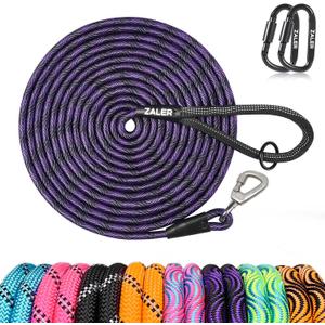 ZALER Long Dog Leash, 50 feet 30ft 20ft 15ft 10ft Dog Training Lead, Heavy Duty Check Cord Recall Leash for Dogs Training, Playing, Camping, or Backyard (15FT, Black Purple)