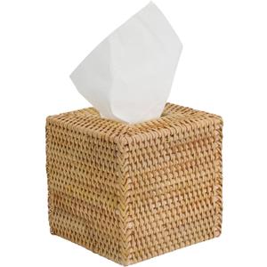 Handwoven Rattan Tissue Box Cover, Square, Natural