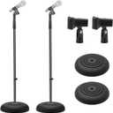 Pyle Universal Microphone Stand - Handheld Mic Compatible, Heavy Compact Base, Lightweight & Compact Design, 2.8 to 5 Ft Height Adjustable Clamp, Pivot Angle Clip, Home/Studio Use (Pair)