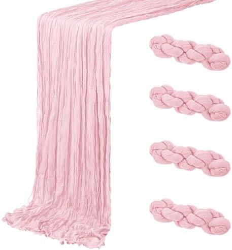 4 Pack Light Pink Cheesecloth Table Runner 20 x 120 inch Gauze Table Runners 10 FT Long,Semi Sheer Boho Cheese Cloth Fabric Table Runner Bulk for Wedding,Party,Baby Shower,Bridal Shower Decoration