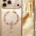 Glitter for iPhone 17 Pro Case with Eyecatching Integrated Lens Protection, [Sparkly Bling Back Panel] [Seamless Work with Magsafe] Cute Women Girly Magnetic Case for iPhone 17 Pro Desert Titanium