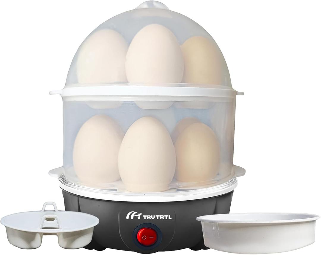 truTRTL 4 in 1 electric egg cooker | Boils upto 14 eggs | Poacher | Omelet maker | Vegetable steamer, dumpling & More | Royal Black