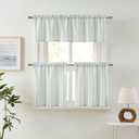 ZJDECOR Cotton Blended Tiers Cafe Panels 45 Inches Long,Green Vertical Stripe on White Light Filtering Fabric,Small Window Curtain for Bathroom Living Room,Rod Pocket,27"Wx45"L(Pack of 2),Green/White