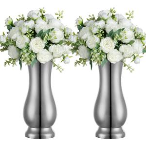 Metal Vase Centerpiece Decoration, Stainless Steel Tabletop Flower Silver Vases- Ideal for Office, Home Wedding Birthday Anniversary Ceremony Event Decor(Silver-2PCS)