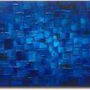 MyArton Large Abstract Dark Blue Square Wall Art Hand Painted Textured Oil Painting on Canvas Ready To Hang 60x30inch