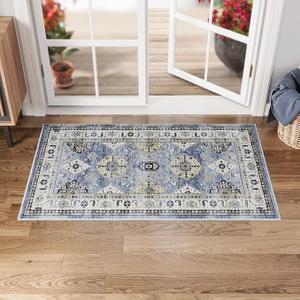 Dripex Vintage Washable Area Rug - 2x4 for Living Room Bedroom Oriental Medallion Floral Print Carpet Low-Pile Indoor Soft Non-Slip Accent Rug Farmhouse Office Home Decor