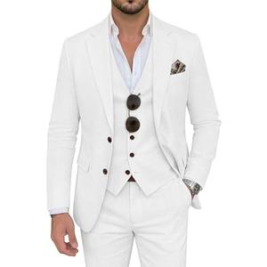ZKHOECR Men's Suit 3 Piece Linen Suits Slim Fit Suit Blazer Vest Pants Set Wedding Prom Tuxedos Business Casual Suit, Size: Large