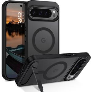 GUAGUA for Google Pixel 10 Pro XL Case with Stand, Magnetic Cases with Foldable Invisible Stand Translucent Matte Back Slim Shockproof Protective Kickstand Phone Case for Pixel 10 Pro XL, Black