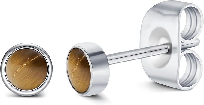 Tiger's Eye Titanium Stud Earrings Hypoallergenic Women's Earrings Suitable for Sensitive Ears Simple & Versatile Accessory