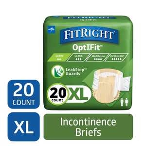 FitRight Adult Incontinence Briefs with Tabs, Heavy Absorbency, XL, 57" to 66", 20 Count