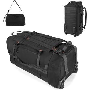86L 30 Folding Duffle Backpack with 2 Wheels,Travel Bag with Separate Shoe Compartment,Black