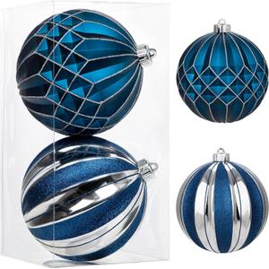 Briful 6'' Extra Large Christmas Ornaments for Trees Decorations, 2PCS Blue Oversized Shatterproof Hanging Balls for Xmas Winter Holiday Wedding Decor, Outdoor&Indoor Decorations