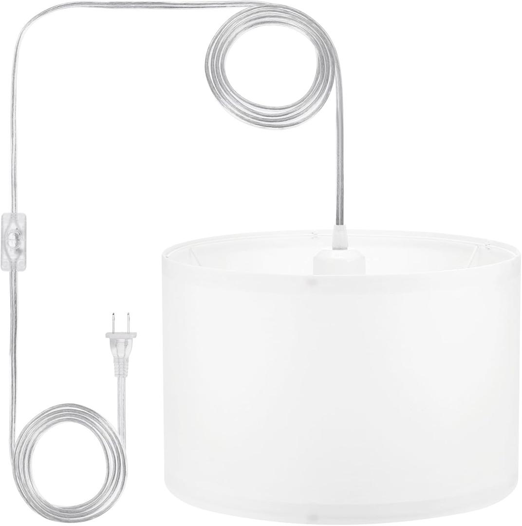 PATIKIL Plug in Pendant Light, 15Ft Rope Cord Hanging Lamp Fixture with ON/Off Switch, Fabric Shade E26/E27 Bulb Socket for Bedroom Kitchen Living Room, White