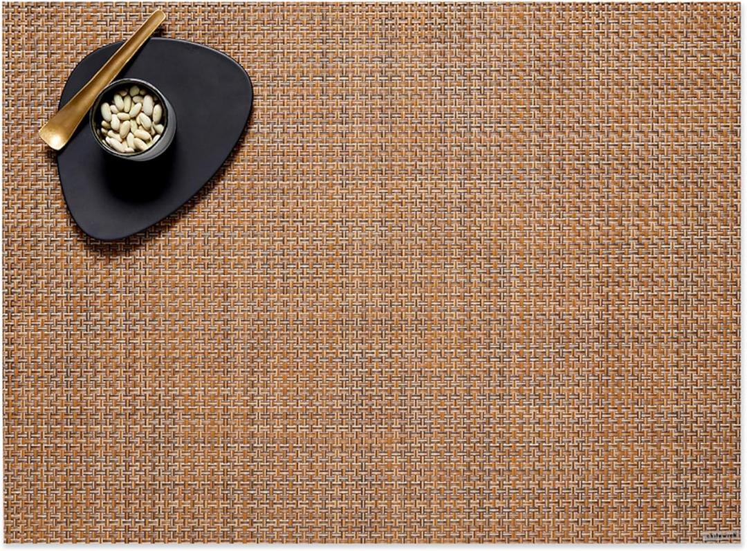 Chilewich Basketweave Placemats - Woven Placemats Set of 4 - Reusable, Stain-Resistant, Indoor/Outdoor Tabletop Protection - Teak - 14" x 19" Rectangle