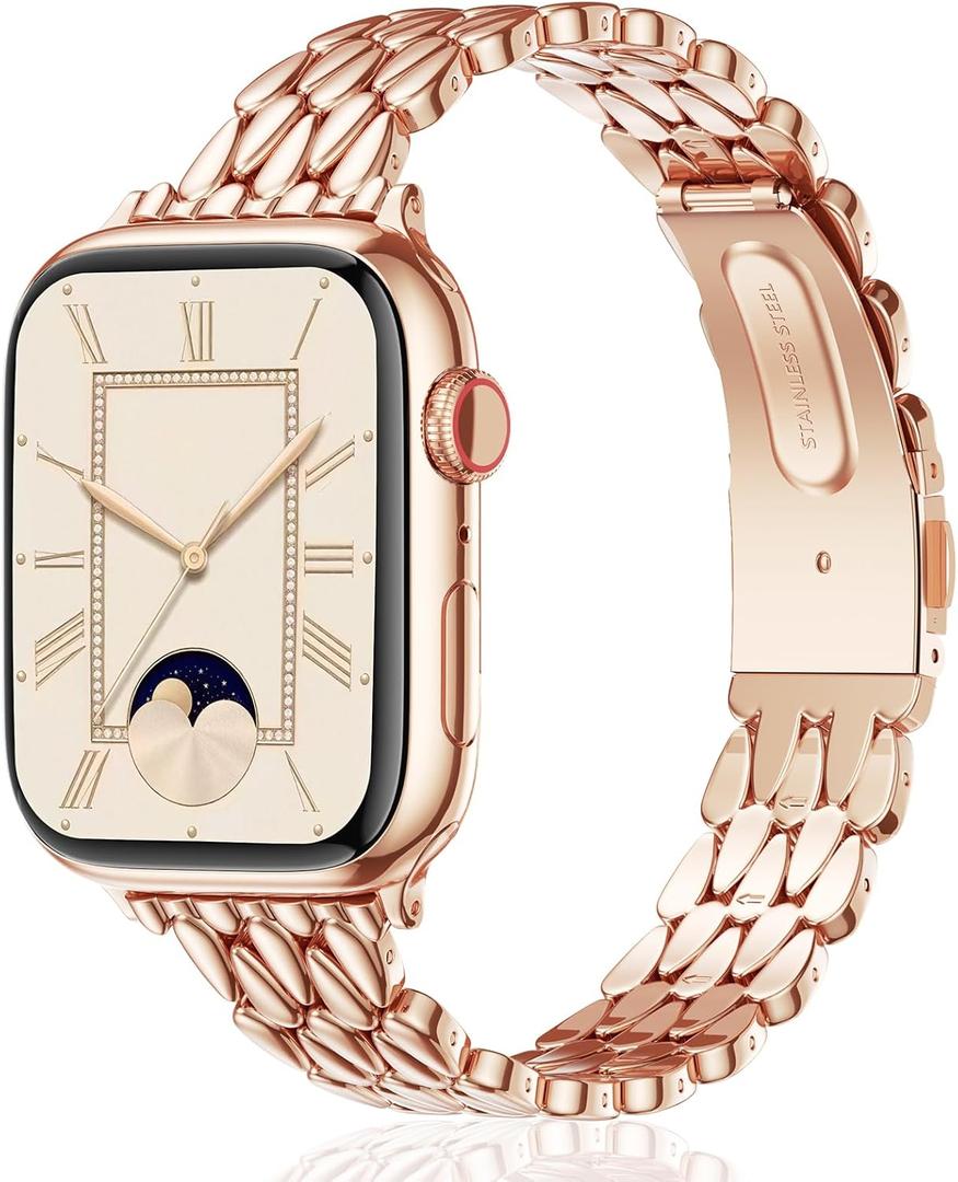 VISOOM Gold Iwatch Bands Compatible With Apple Watch Bands 38/40/41/42/44/45/46mm Women - Thin Metal Dressy Luxury Cute Designer Apple Watch Series 11 10 Se 9 8 7 6 5 4 3 2 1 Bracelet Bands for Women