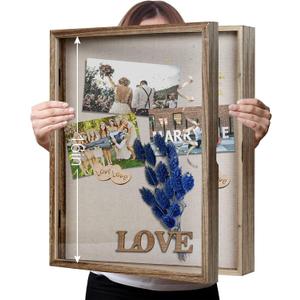 Shadow Box 13x16 Display Linen Background and 8 Stick Pins Solid Wood Memory Box Display Case for Photo, Sports Memorabilia, Awards, Medals, and Tickets