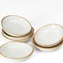 famiware Ocean Soy Sauce Dishes of 6, Oval Dipping Sauce Cups/Bowls/Dishes for Kitchen, 2.1oz Ceramic Small Bowls for Side Dishes, Appetizers, Snacks, and Sushi, Reactive Glaze, Cappuccino White