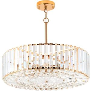 VONLUCE Cystal Ceiling Light Fixture, 6-Light Semi Flush Ceiling Light with Crystal Prisms, 21 in. Chandelier for Dining Room Bedroom Entryway, Kitchen, Gold Metal Canopy, ETL Certificated