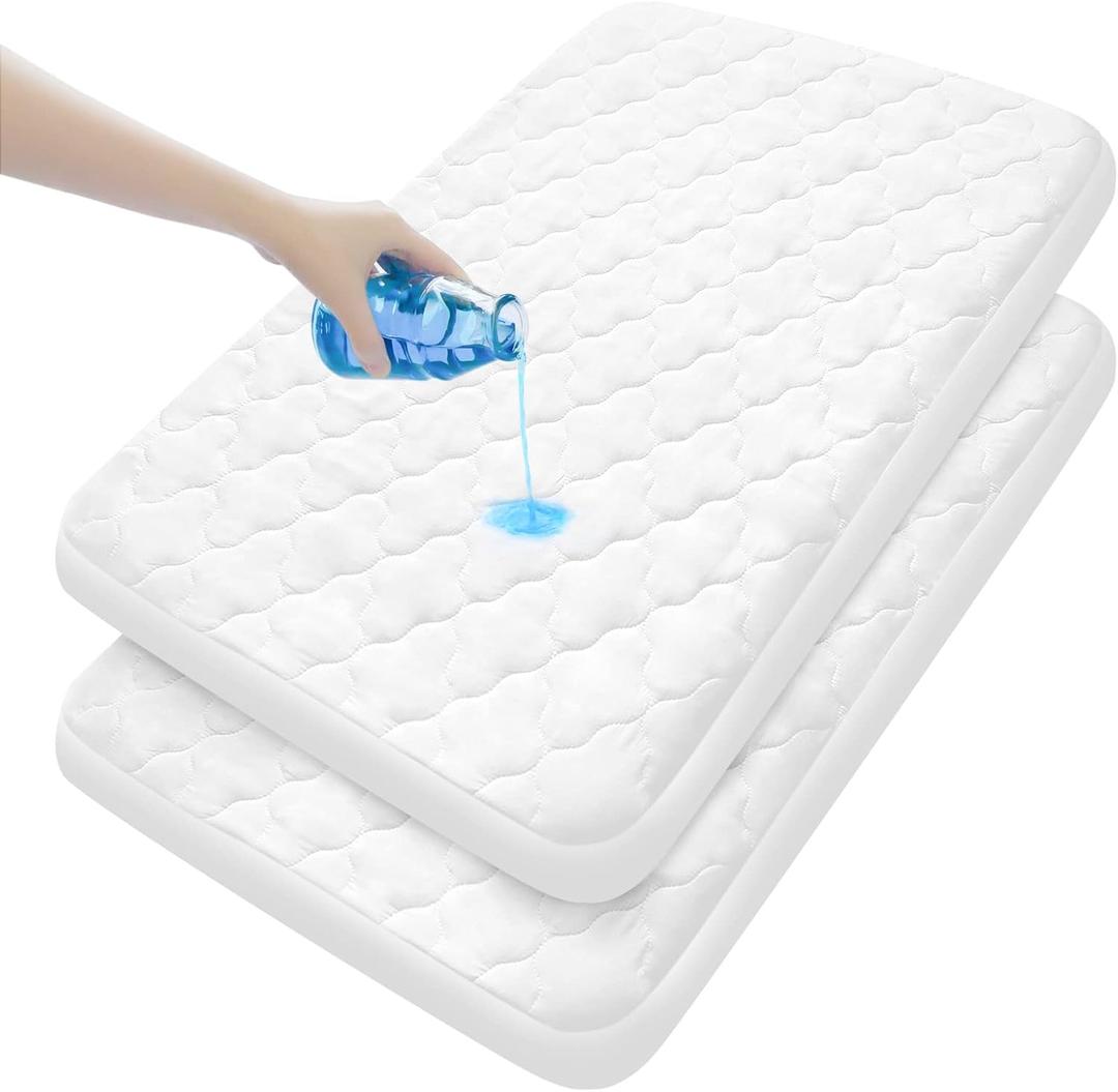 Pack and Play Mattress Pad Sheets Cover Waterproof 2 Pack, Soft Quilted Fit Graco Pack and Play Crib Baby Portable Mini Cribs and Foldable Mattresses Protector 27" X 39"