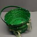 Woven Bamboo Easter Basket with Handle, Round Shape, Purple 1 ct (Green) 2 pack