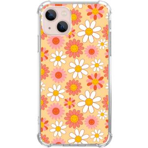 Hippie Groovy Smile Flowers Case Compatible with iPhone 13, Yellow Orange White Pink Smiling Flowers Case for iPhone 13, Cool TPU Bumper Phone Case Cover