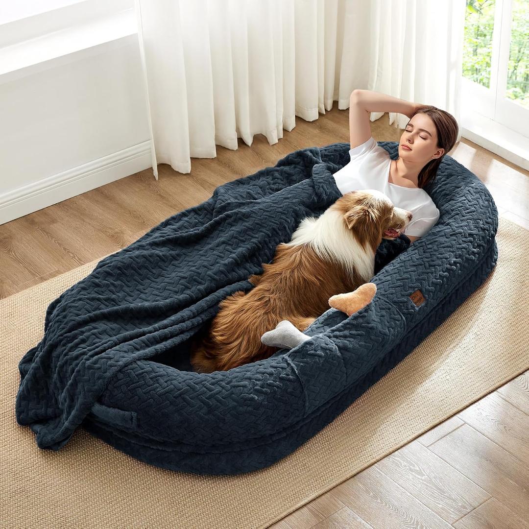 ChiXnuggle Orthopedic Human Dog Bed,with Faux Fur Washable Cover,Blanket