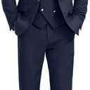3 Piece Men's Suits Slim Fit Suits Double Breasted Suit Wedding Groomsmen Prom Business Suit Formal Tuxeds Blazer (Medium, Navyblue)