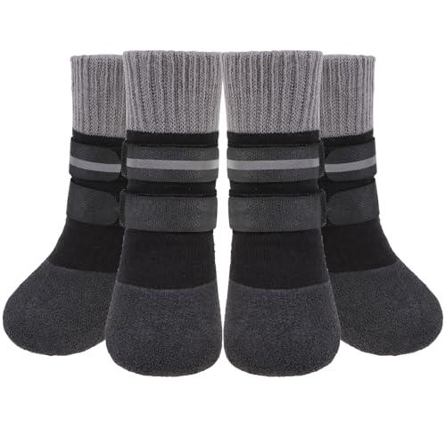 KOOLTAIL Anti Slip Winter Dog Socks to Prevent Licking Paws, Waterproof Snow Rain Long Dog Boots&Paw Protector, Warm Grippy Booties Reflective Double Straps for Hardwood Floor, Small