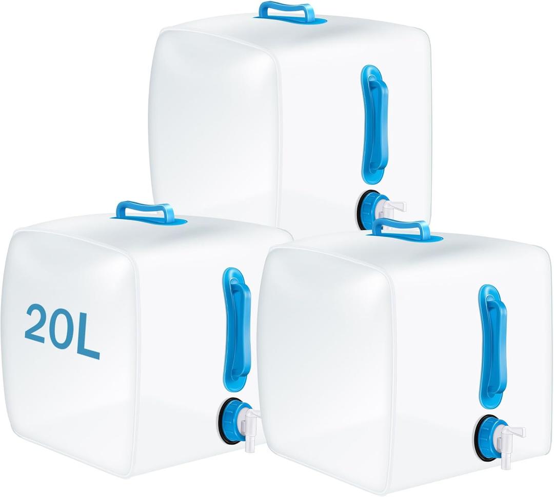 3 Pack Collapsible Water Container with Spigot, Foldable Camping Water Container Portable Camping Water Storage Carrier Jug for Outdoors Hiking Backpack Emergency Kit (5.3 Gallon)