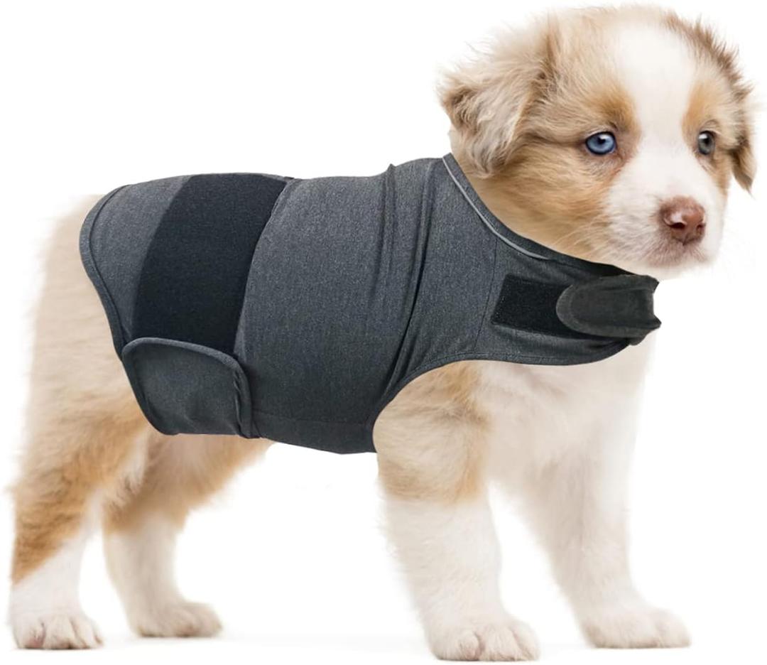 Dog Anxiety Relief Shirt, Adjustable Anxiety Coat Jacket for Fireworks, Thunderstorm, Travel, Separation, Calming Vest Wrap for Small Medium Large Dogs (XS) (Dark Grey)
