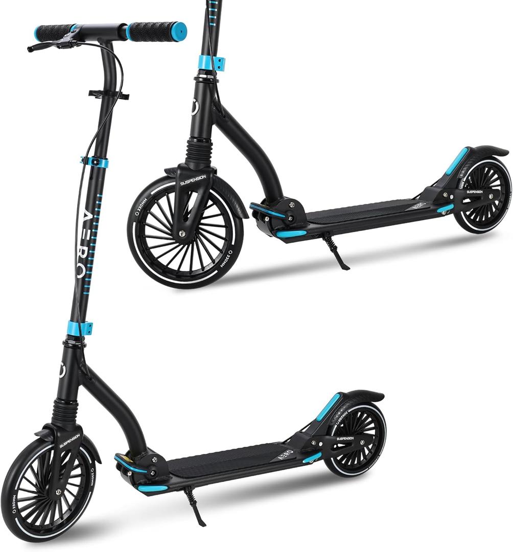 AERO MOBILITY Kick Scooter for Kids 6+, Teens & Adults | Light Up Wheels, Hand Brake, Rubber Deck Mat & Shock Absorption | Foldable & Height Adjustable