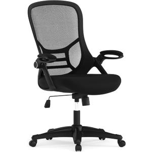 Flash Furniture Porter High Back Black Mesh Ergonomic Swivel Office Chair with Black Frame and Flip-up Arms, Set of 1
