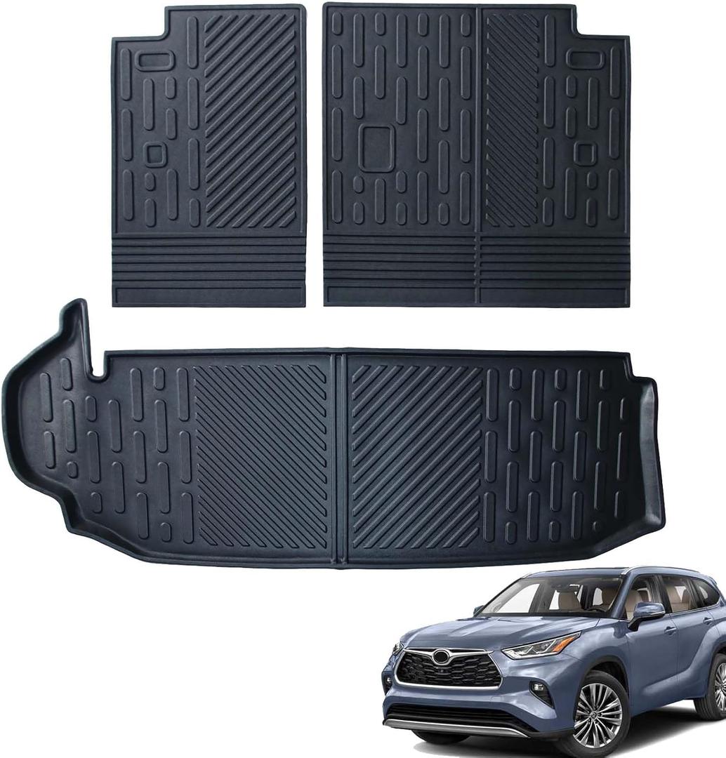 Cargo Mat Compatible for 2020-2024 2025 Toyota Highlander Trunk Mat Cargo Liner TPE Back Seat Cover Protector 2023 7 Seats Highlander Accessories (2020-2025, Rear Trunk Mat + Backrest Mat) (for 2020-2025 Toyota Highlander)