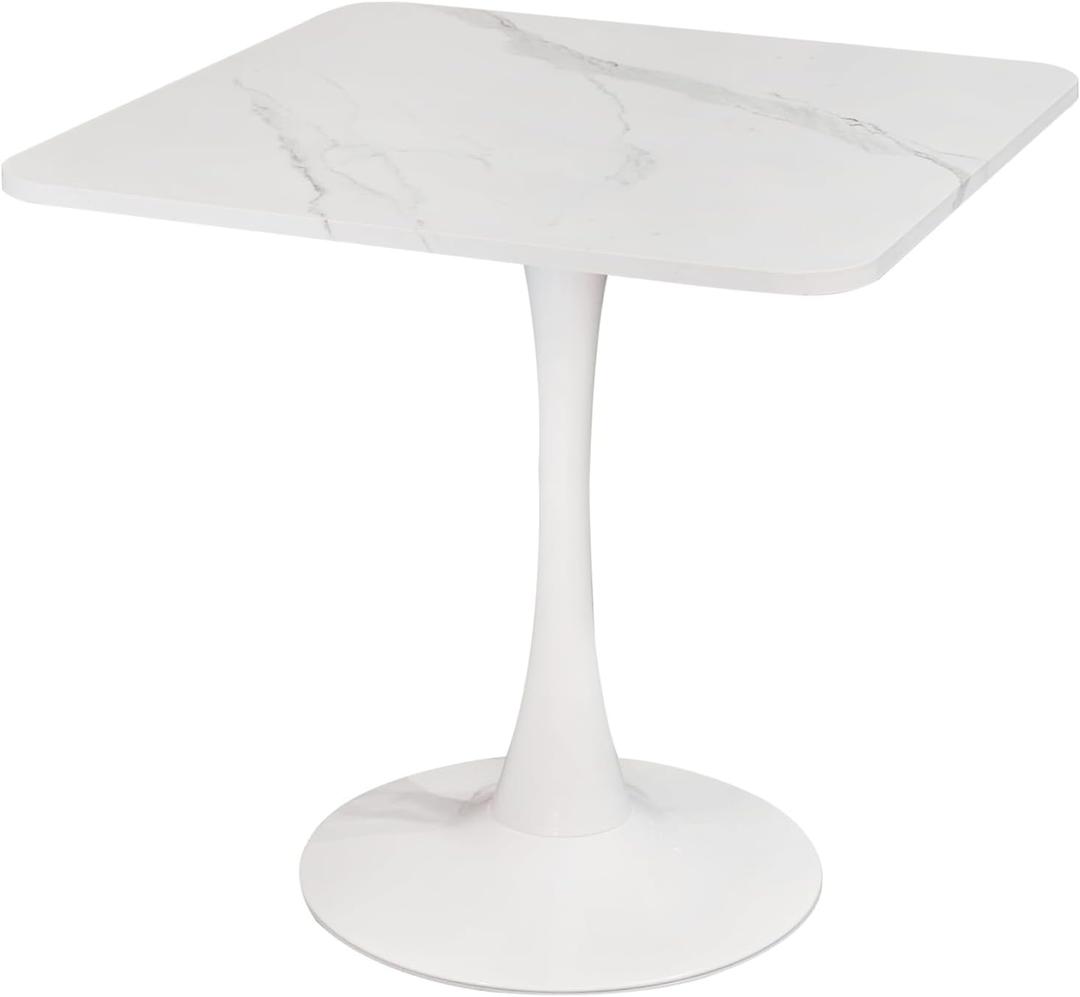 Square Modern Dinning Table 30 inches for 2-4 Bistro Tulip Table with Faux Marble top,Easy Install Construct,no Wobble,Stable Sturdy Metal Frame Diameter 30in*H28.74in(White, 30in)