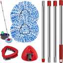 Spin Mop Handle Mop Heads and Base Replacement Sets Compatible with O Cedar EasyWring Rinseclean 2 Tank System, Flexible & Reusable(1 Sets Stainless Steel Handle & 2 Refills & 1 Base & 1 Scrub Brush)