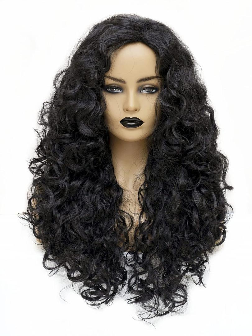 28 Inches Long Wavy Wigs for Women Black Natural Curly Synthetic Wig Fluffy Costume Wig