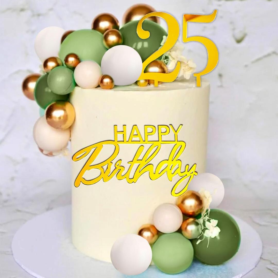 JeVenis Sage Green Happy 35 Birthday Cake Decoration Gold Balls Happy Birthday Sign for Sage Green Party Supplies Favors