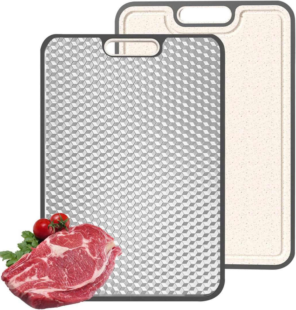 Titanium Cutting Board, Double Sided Medical-grade, Pure Titanium/Wheat straw PP Large Chopping Boards with Juice Groove Cutting Pads for Meat, Vegetables and Fruits (15.2"L x 10.4"W, Metallic)