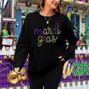 EGELEXY Mardi Gras Sweatshirt Carnival Outfits Women Carnival Embroidery Sweatshirts Fat Tuesday Pullover Tops (Black, XXL)