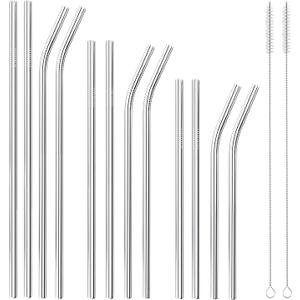 Set of 12 Reusable Stainless Steel Straws,0.31'' wide 3 Size - 12.2''10.5''8.5''Long Reusable Straw Chocolate Milk Straws with 2 Cleaning Brush for 10/20/30/40 oz