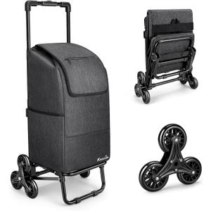 KEDSUM 2 in 1 Stair Climbing Cart, 60L/300LBS Grocery Cart on Wheels for Stairs, Shopping Carts for Groceries with Removable Waterproof Bag, Folding Shopping Carts for Stairs, Black