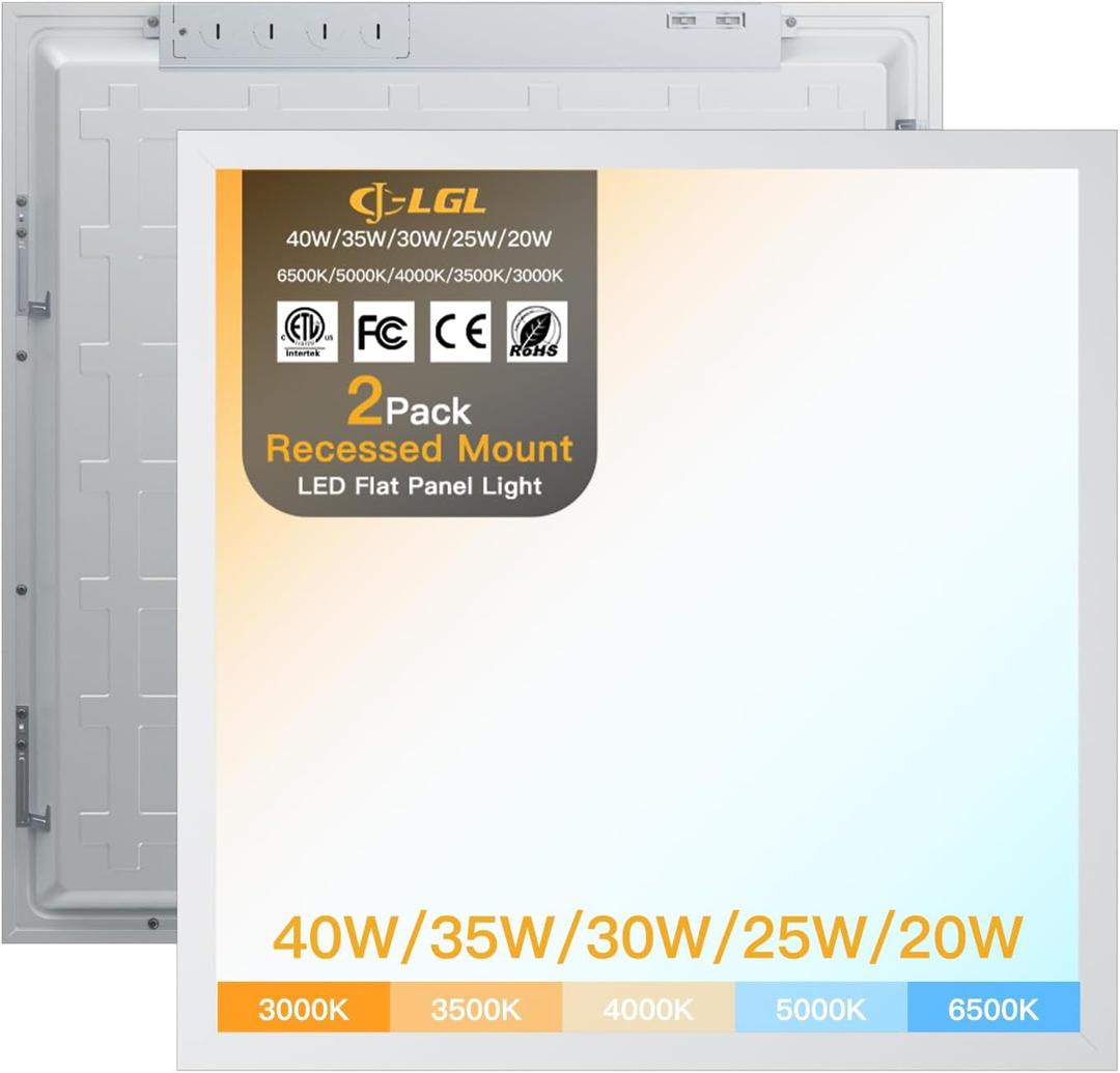 2x2 LED Flat Panel Light,Selectable 5CCT,0-10V Dimmable,5200LM,2Pack