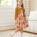 Size 3-4 Toddler Girl Floral Dresses 3T-4T Cute Rianbow Long Sleeve Fall Dress for Little Girls Rufffle Birthday Kids Cardigan Sleeveless Sets